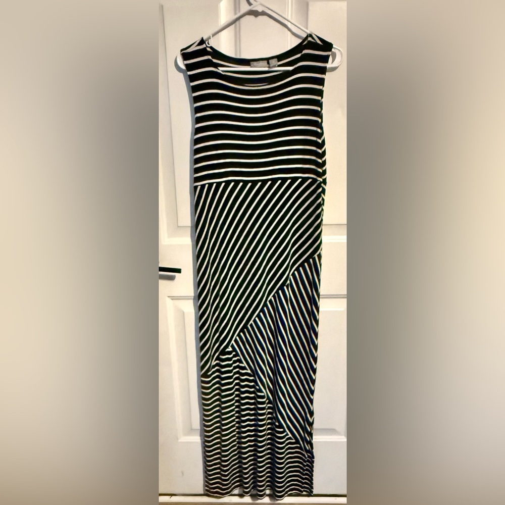Chico's Black and White Striped Maxi Dress-Skirt